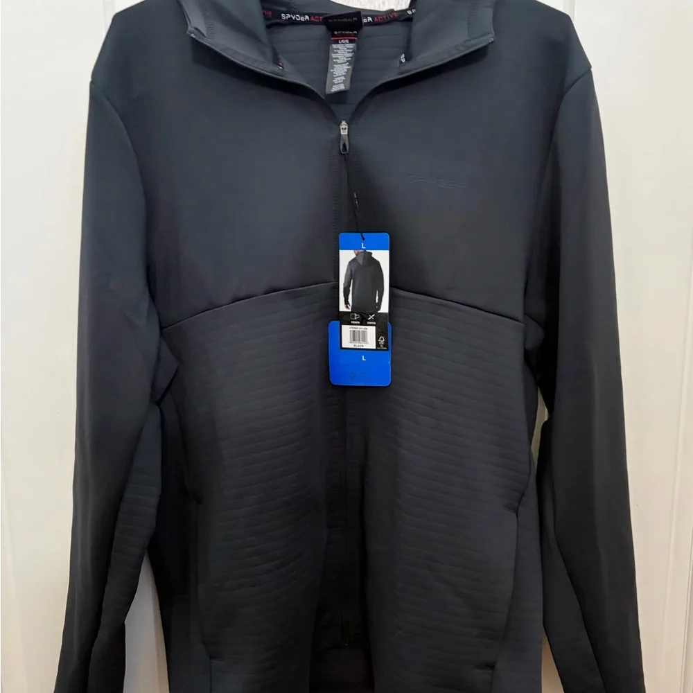 Spyder Active Men's Long Sleeve Stretch Full Zip Hoodie Jacket Black Size L New - Picture 8 of 13